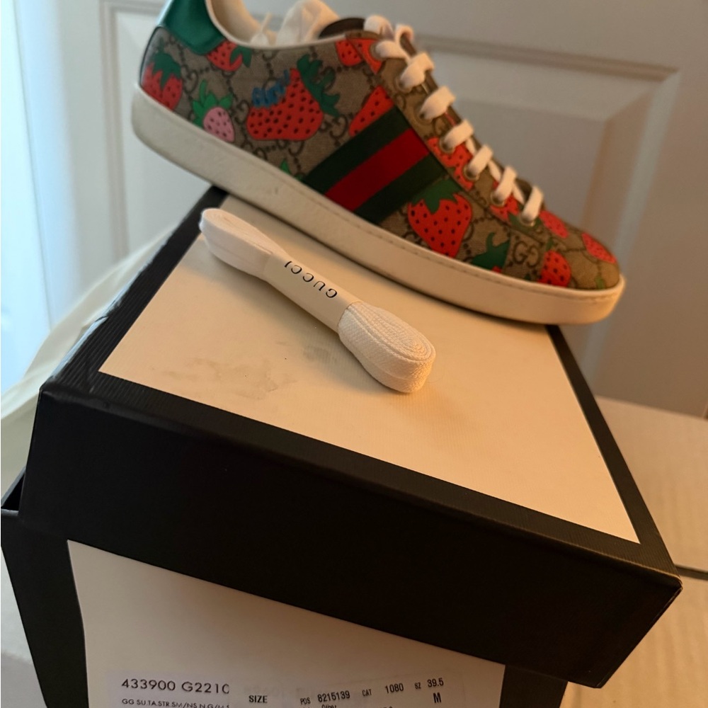 Gucci Sneakers with Strawberry Design and Red Green Highlights